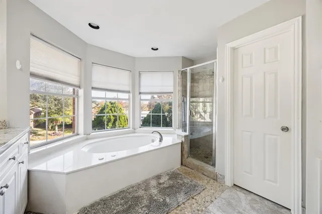 a bathroom with a bathtub and a sink
