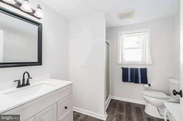 a bathroom with a sink a toilet and a mirror