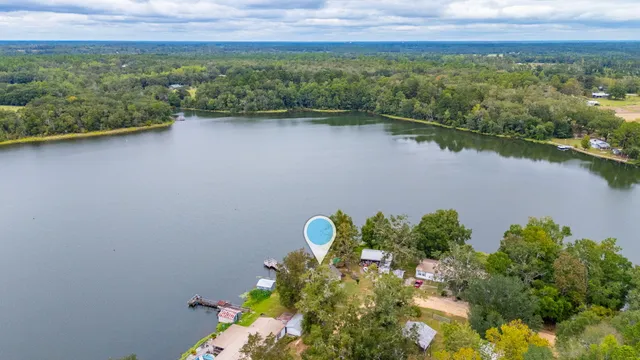 a view of a lake with a mountain in the background