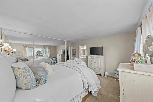 a bed room with a bed and a television