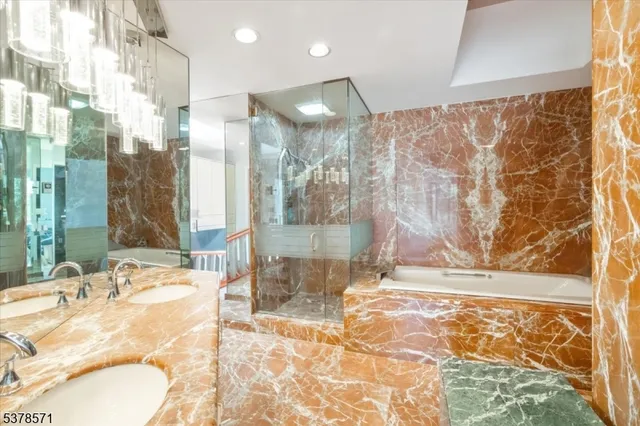 a view of a bathroom with a tub