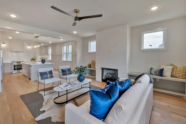 a view of a small space with wooden floor