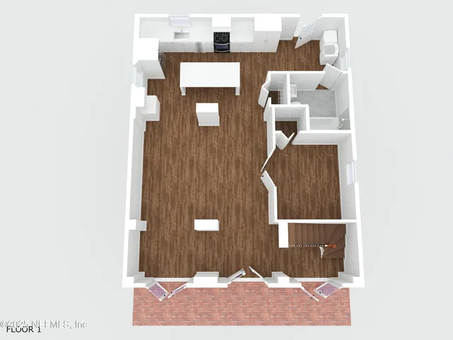 a picture of a bench in front of a door