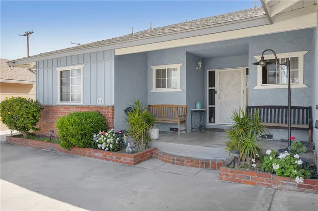 a potted plant sitting in front of a house
