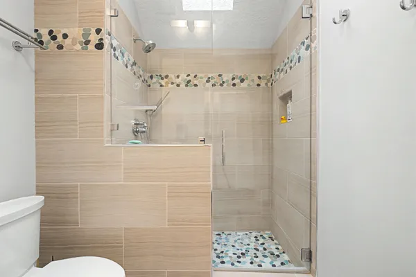 a bathroom with a shower