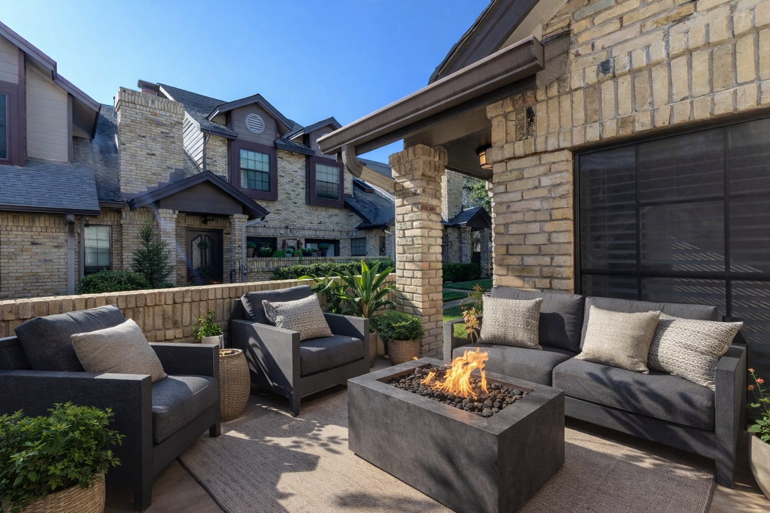 10819 Crown Colony Drive, Unit 11 Austin, TX 78747 - Photo 6 of 40 Approaching the front entry feels private and welcoming. A covered porch framed by brick columns creates a natural pause before stepping inside.
*virtually staged*