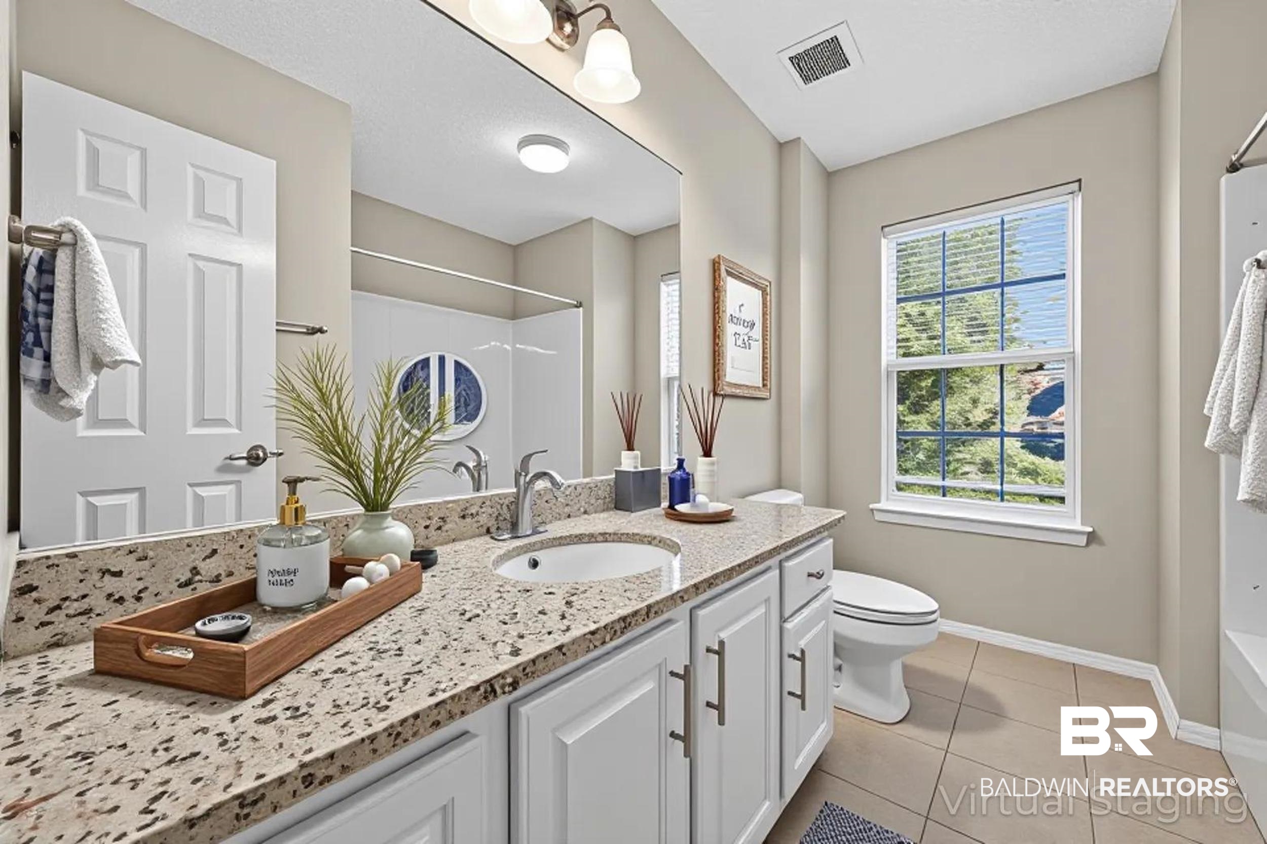7050 Highpointe Place West Daphne, AL 36527 - Photo 54 of 66 Bathroom featuring vanity, light tile patterned floors, a shower, and a tub