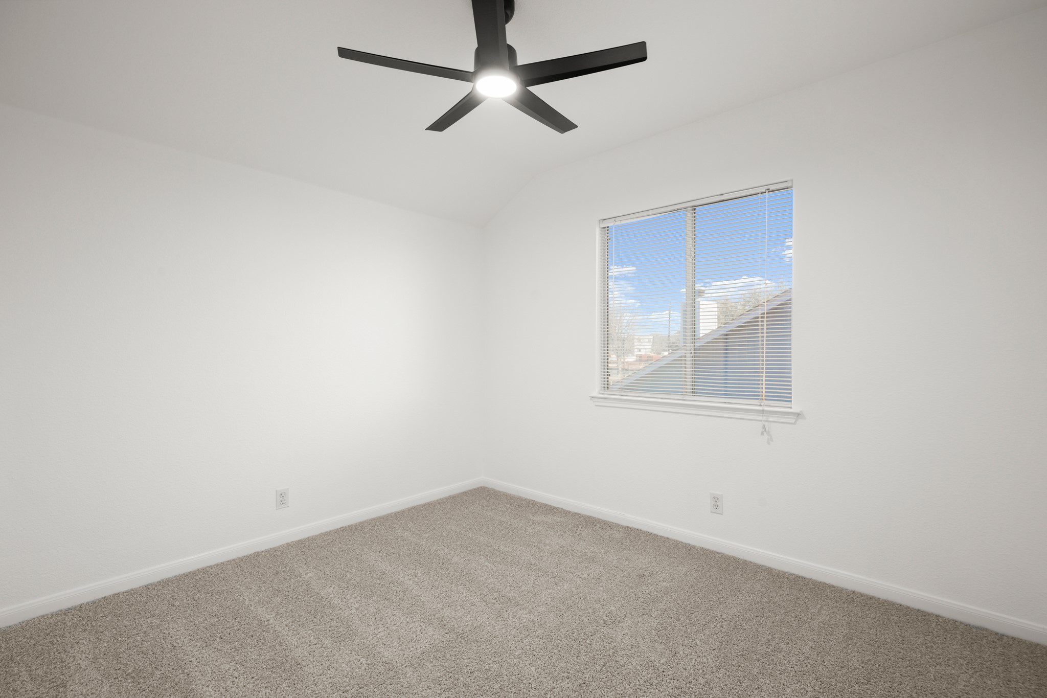 310 Bailey Loop Kyle, TX 78640 - Photo 22 of 30 Spare room featuring lofted ceiling, carpet, and ceiling fan