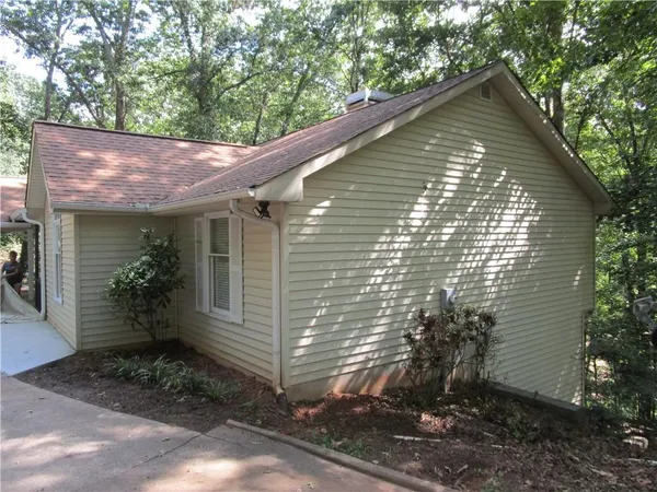 a bathroom with a large window