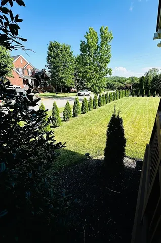 a view of a lake with a yard