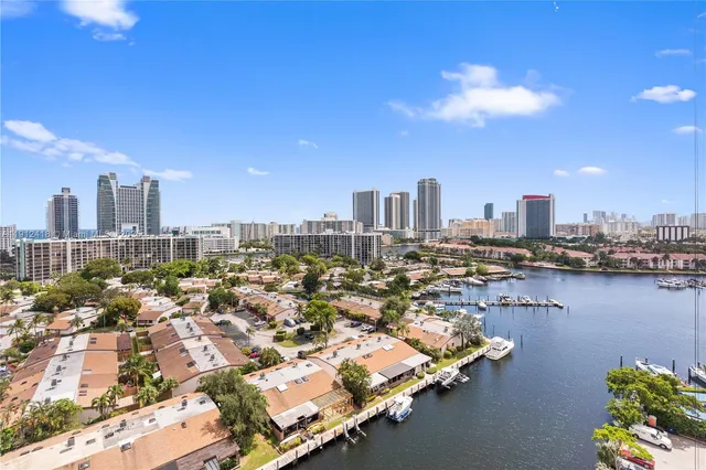 a view of a city with tall buildings