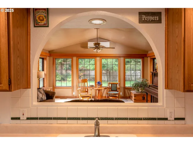 a living room with a large window