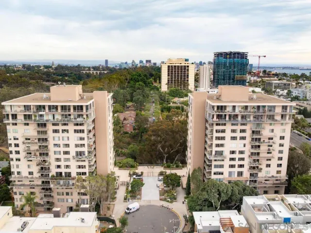 a view of a city with tall buildings