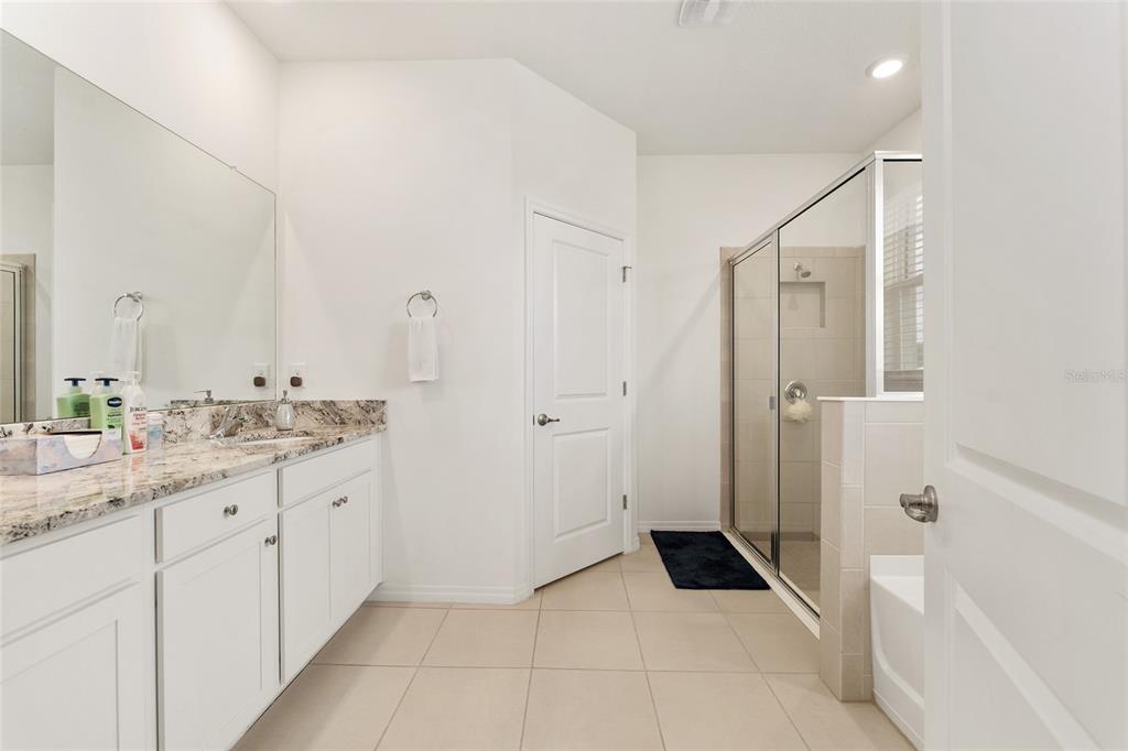 6175 Southwest 88th Loop Ocala, FL 34476 - Photo 28 of 56 a bathroom with a granite countertop sink a mirror and a bathtub