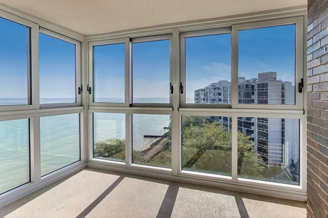 a view of a balcony with an outdoor space
