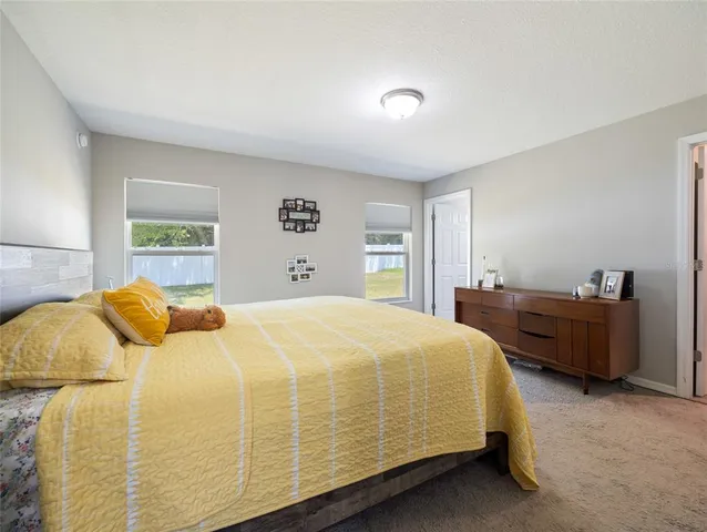 a bedroom with a bed and dresser