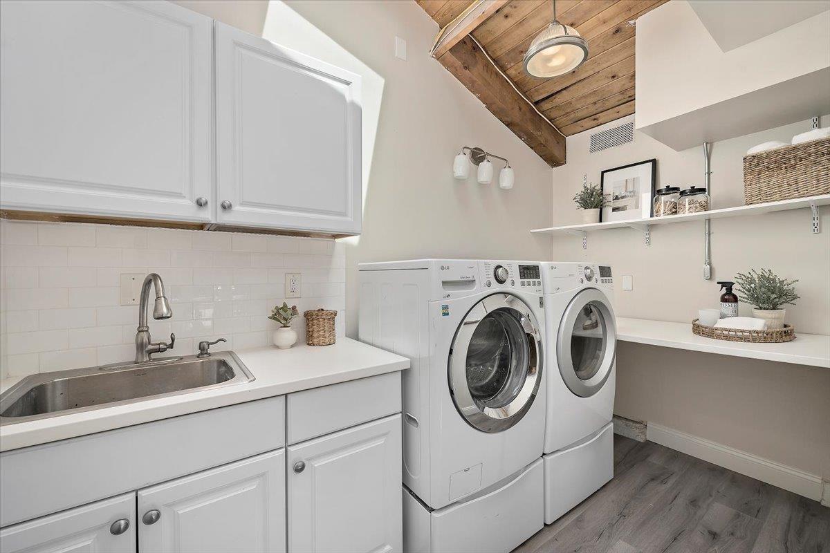 15251 Old Ranch Road Los Gatos, CA 95033 - Photo 15 of 38 a utility room with sink dryer and washer