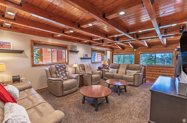 401 North Aoki Michi Road Brian Head, UT 84719 - Photo 19 of 58 Exposed wood beam ceiling with recessed lighting