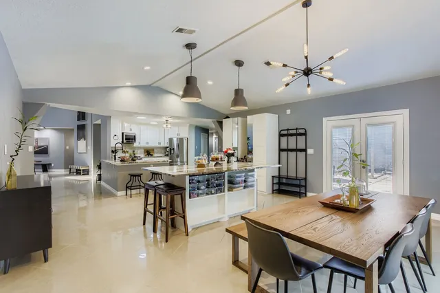 a view of a dining room and livingroom view