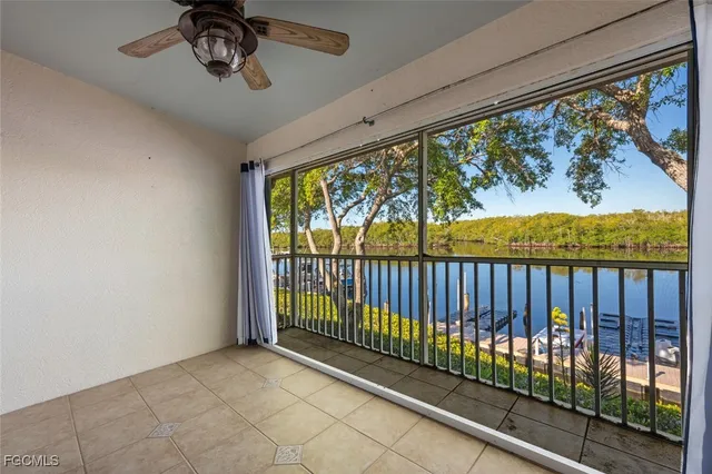 a view of a porch with wooden floor
