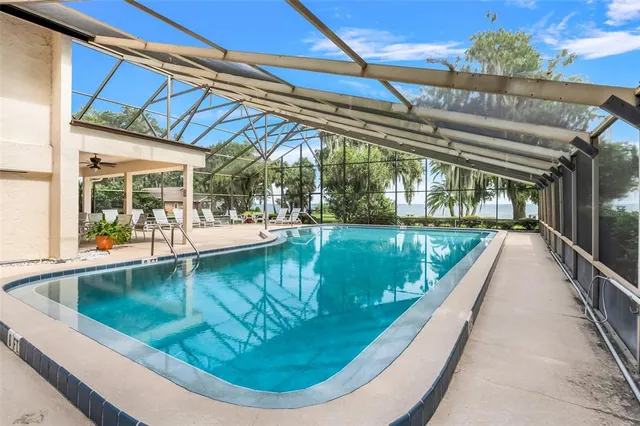 a view of a swimming pool with a lounge chairs