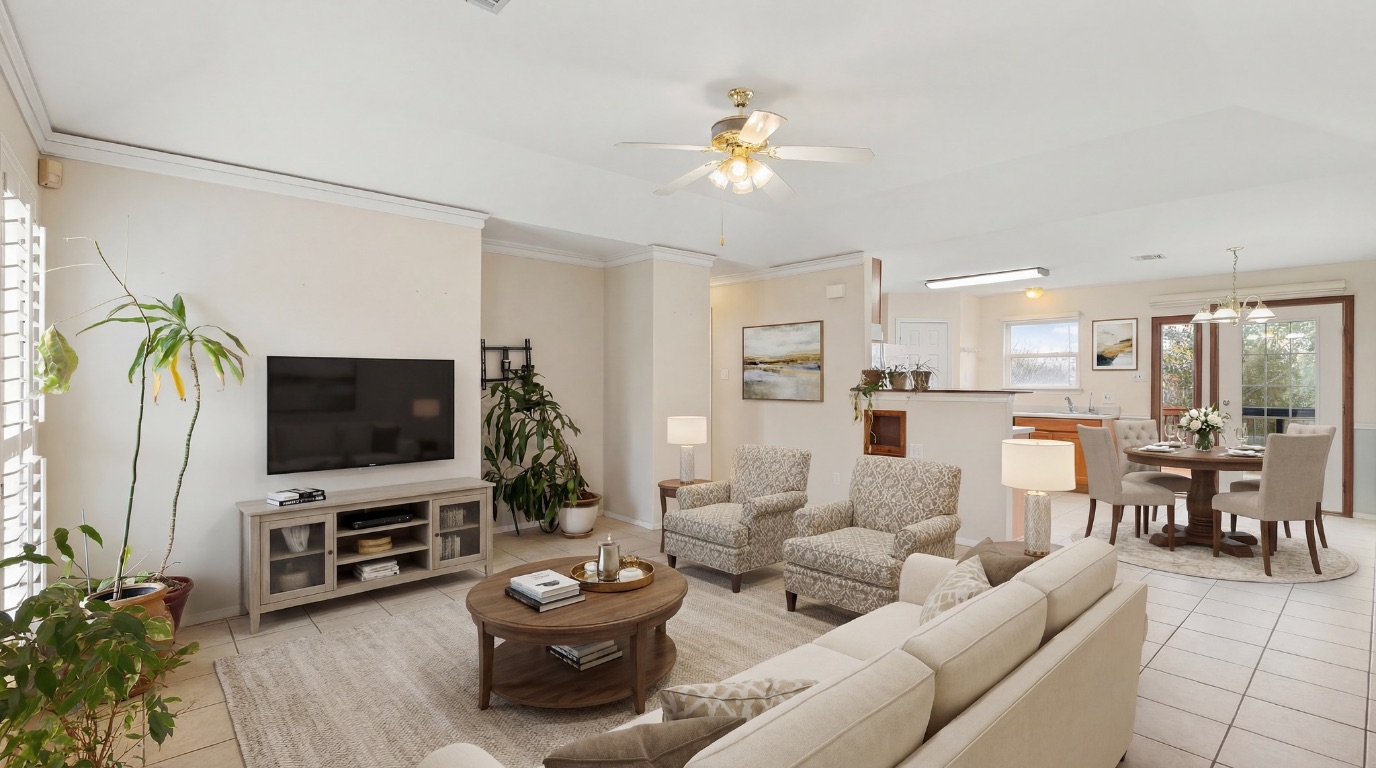 112 Amherst Court Kyle, TX 78640 - Photo 3 of 38 a living room with furniture and a flat screen tv