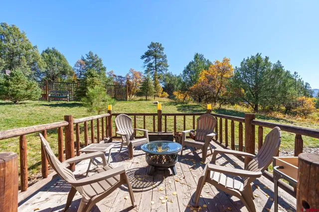 a view of a patio on the deck