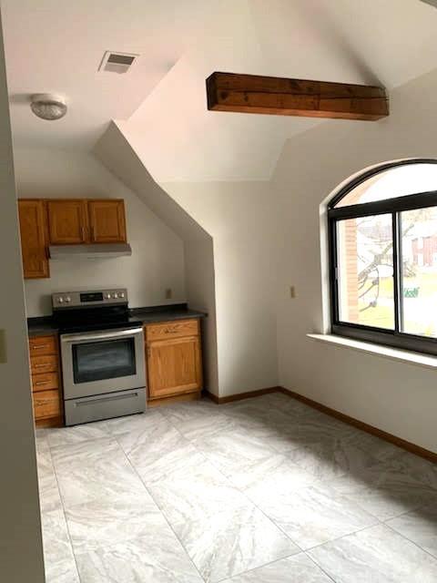 304 Rhodes Place New Castle, PA 16101 - Photo 10 of 31 a kitchen with stainless steel appliances kitchen island granite countertop a stove and a sink with granite countertops