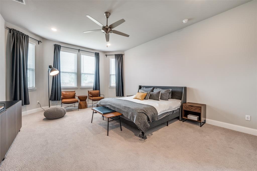 16564 Creek Plum Road Frisco, TX 75033 - Photo 11 of 30 Bedroom featuring light colored carpet, a ceiling fan, and recessed lighting