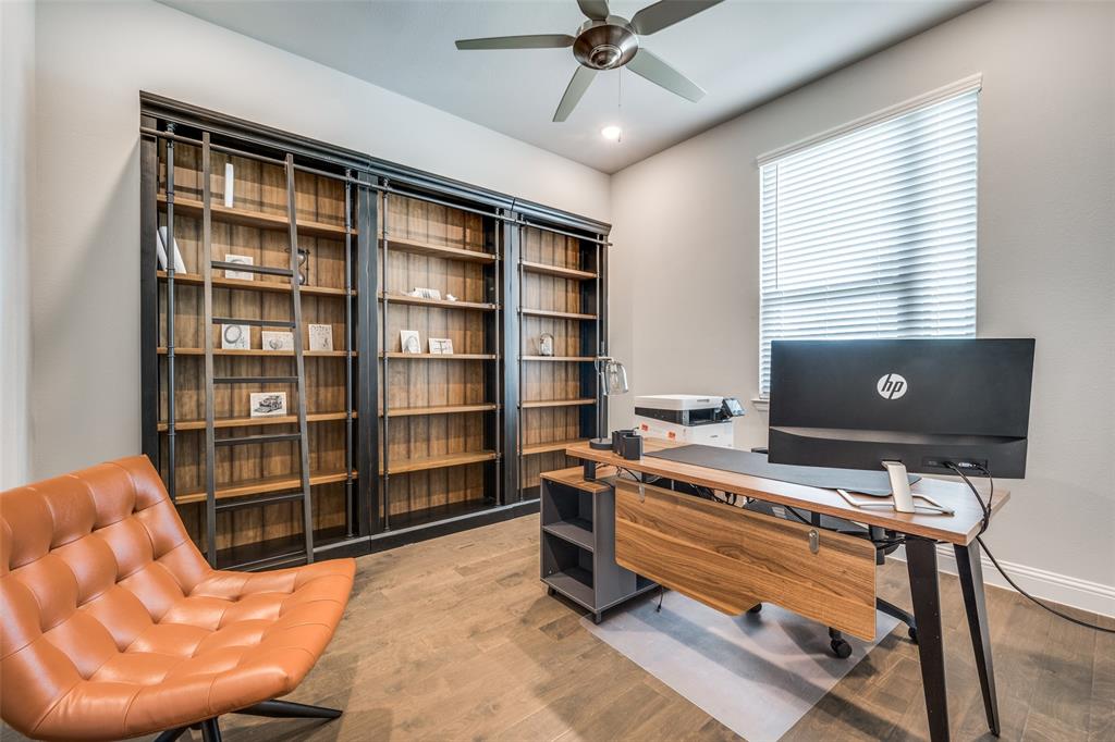16564 Creek Plum Road Frisco, TX 75033 - Photo 3 of 30 Office space featuring light wood-style flooring, a ceiling fan, and recessed lighting