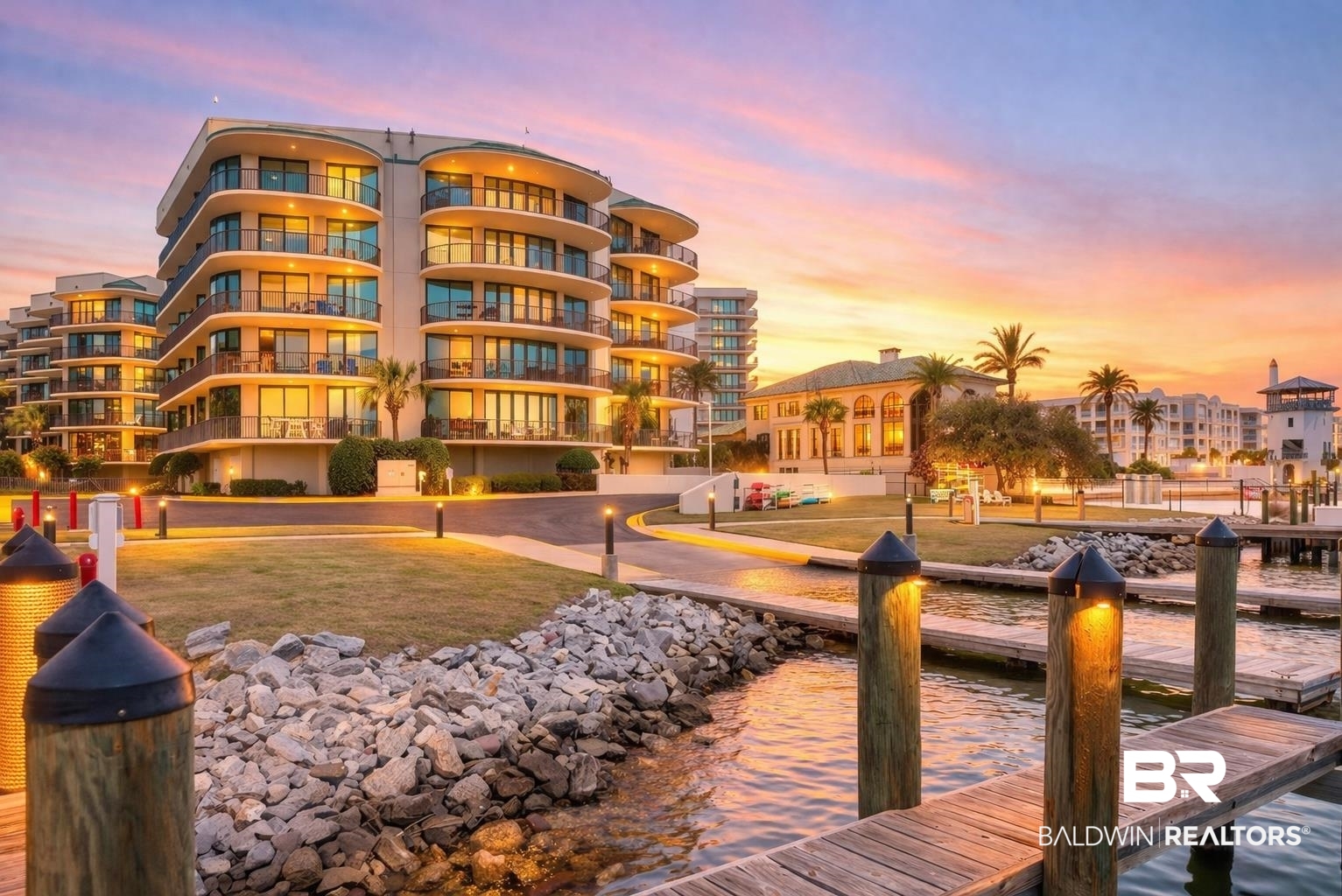 27580 Canal Road, Unit 1233 Orange Beach, AL 36561 - Photo 1 of 79 Property at dusk featuring a water view and a view of apartment building / complex