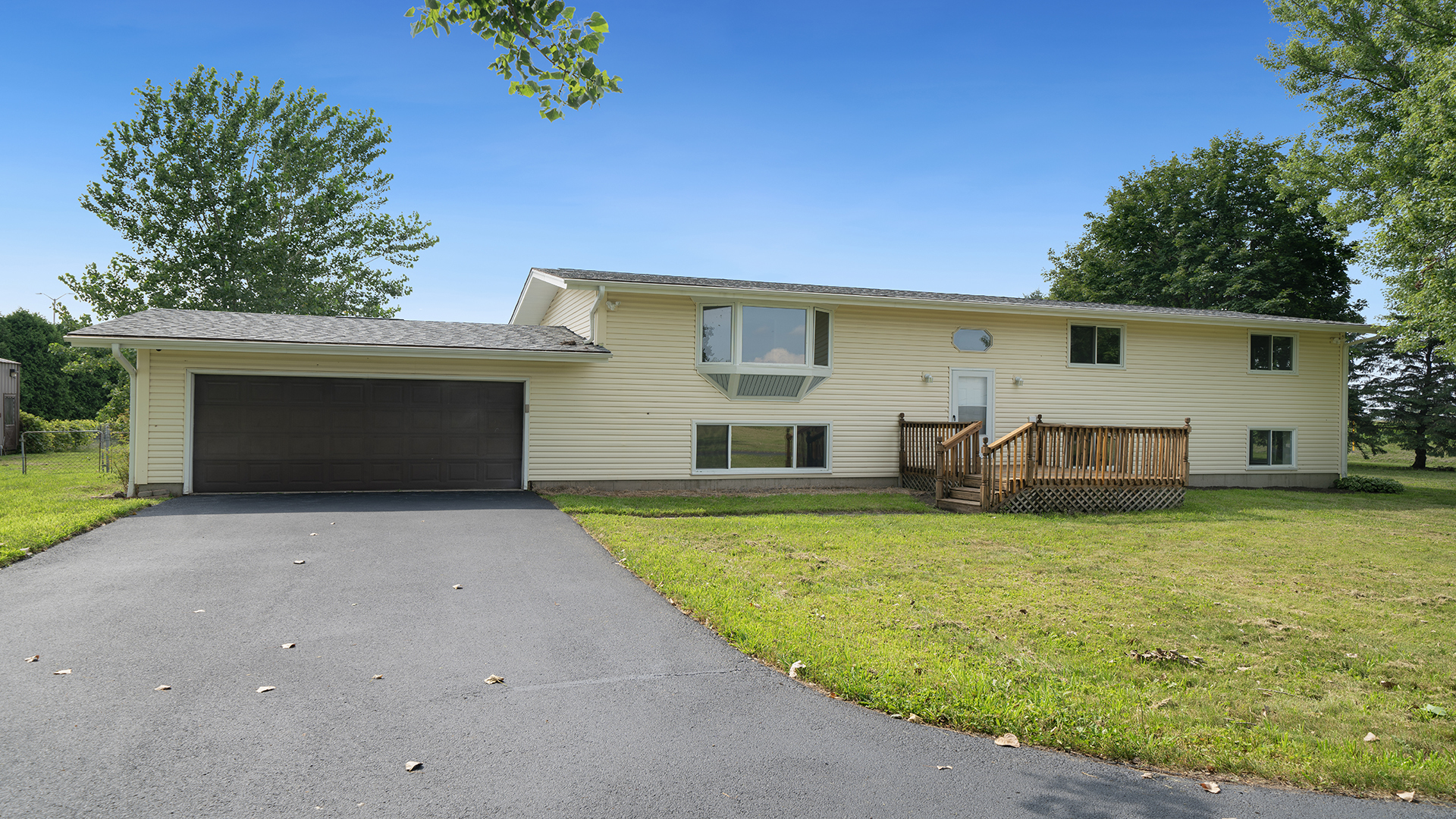 a front view of a house with patio