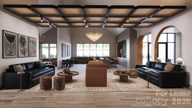 a living room with furniture fireplace and flat screen tv