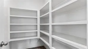 a view of walk in closet with empty racks