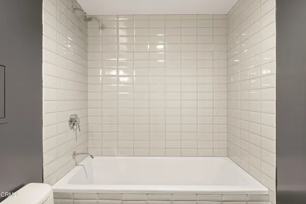 a bathroom with a bathtub