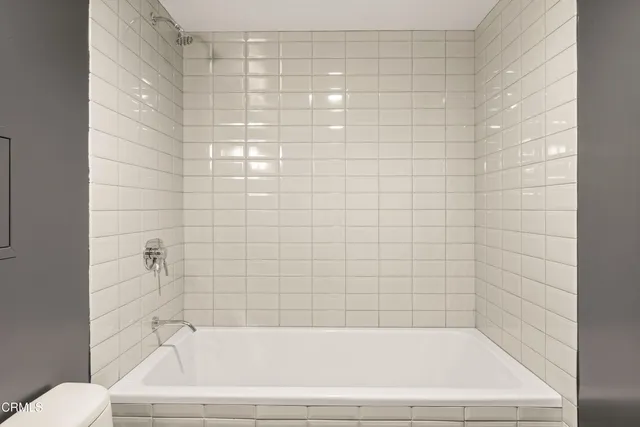 a bathroom with a bathtub