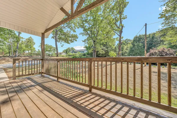 a view of a wooden balcony