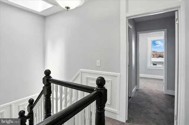 a view of a staircase and a floor to ceiling window