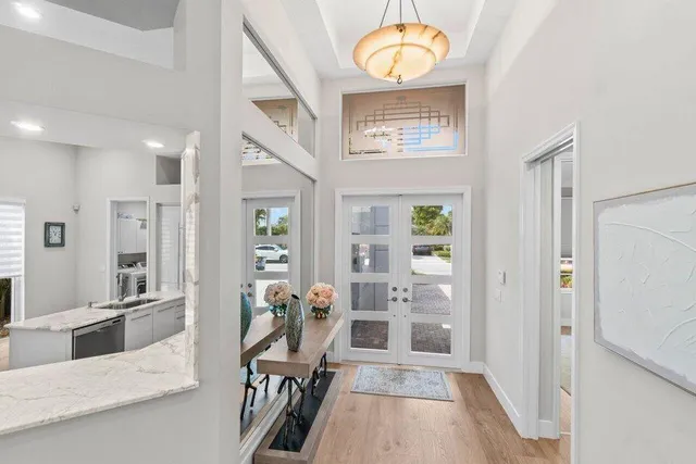 a view of a livingroom with furniture and a table