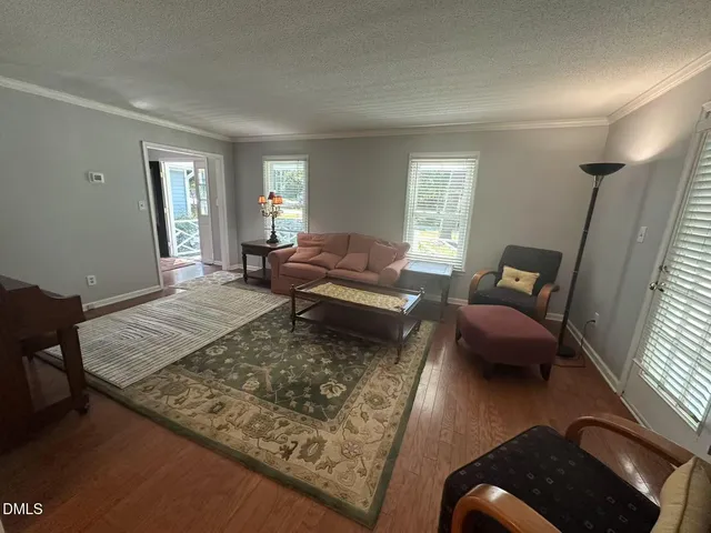 a living room with furniture and a rug