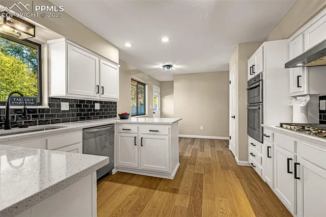 a kitchen with a sink and a potted plant
