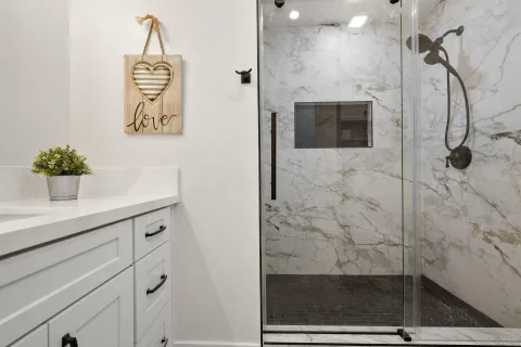 a bathroom with a shower