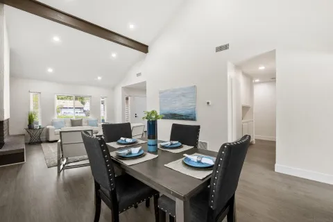 a view of a dining room and livingroom