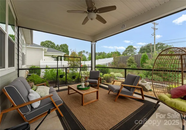 a building outdoor space with patio furniture