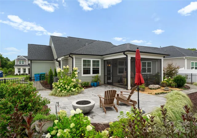 a front view of a house with patio