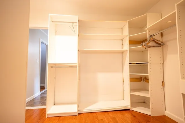 a view of walk in closet with empty racks