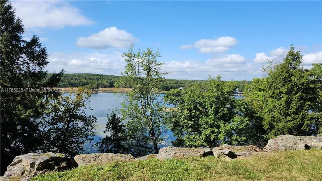 a view of a lake with a yard