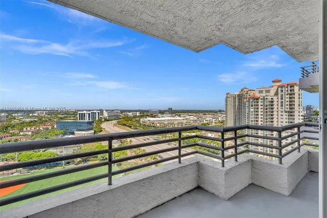 a view of a terrace with city view