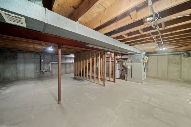 a view of a park with large trees