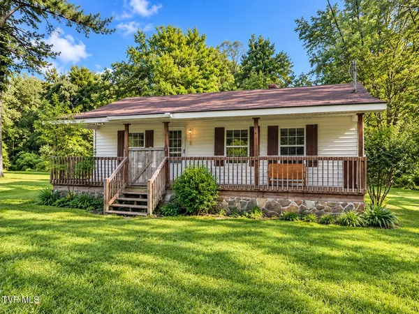 a view of a house with a yard and a large tree